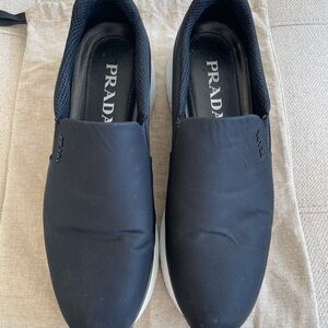 Prada Nylon Black Slip-On Sneakers with White Sole